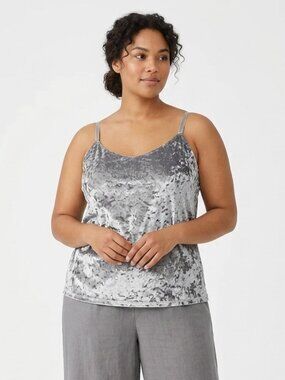 7th Element Tank Top Silver Crushed Velour Glam Party Festival Boho 2X